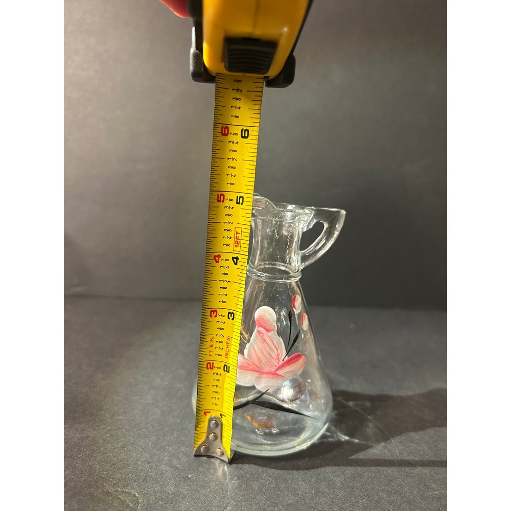Mid Century Modern 1950s Hazel Atlas Clear Glass Cruet Set – Pink Floral & Gold - Picture 4 of 6